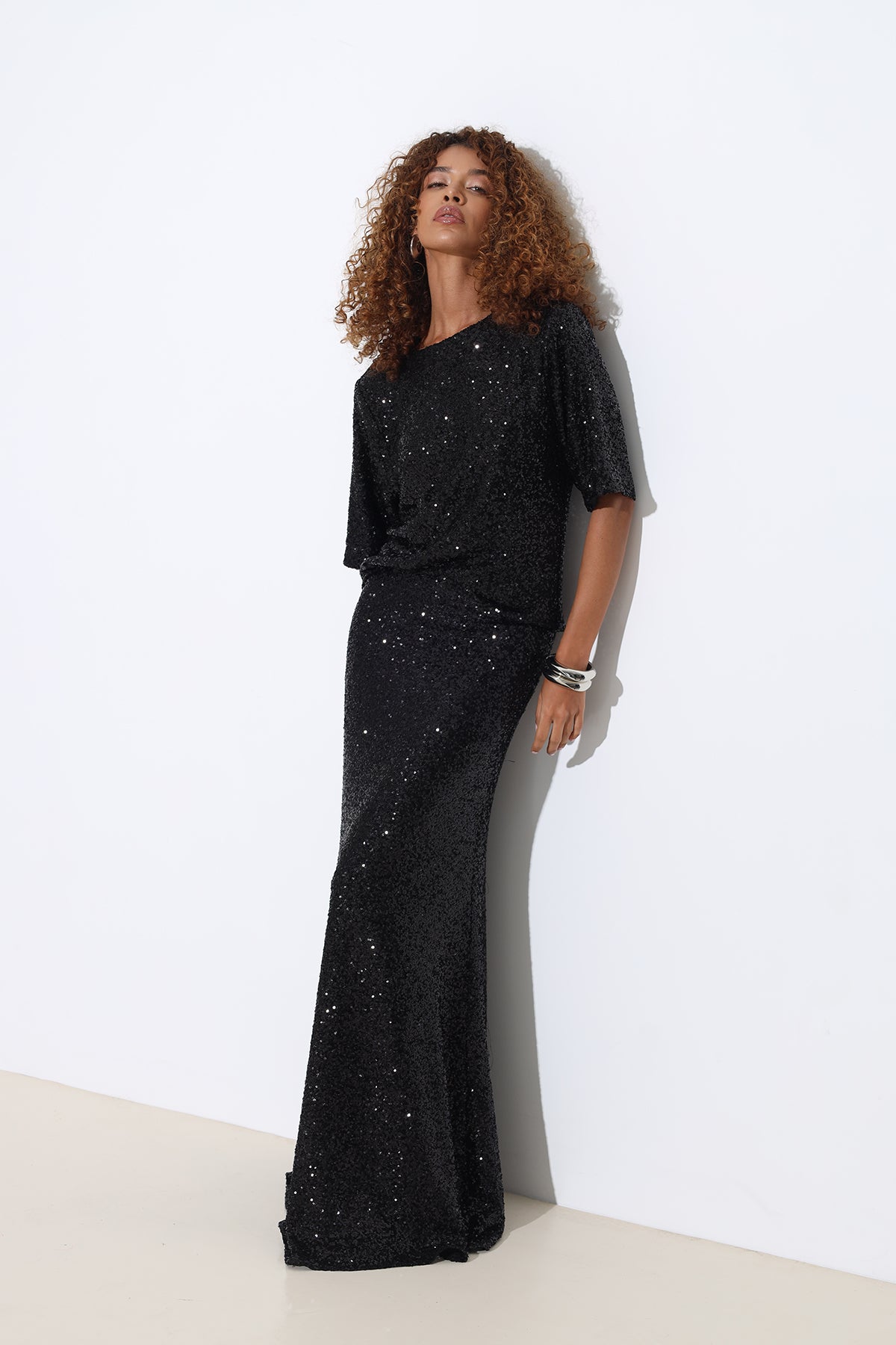 Aila Sequined Maxi Black Skirt