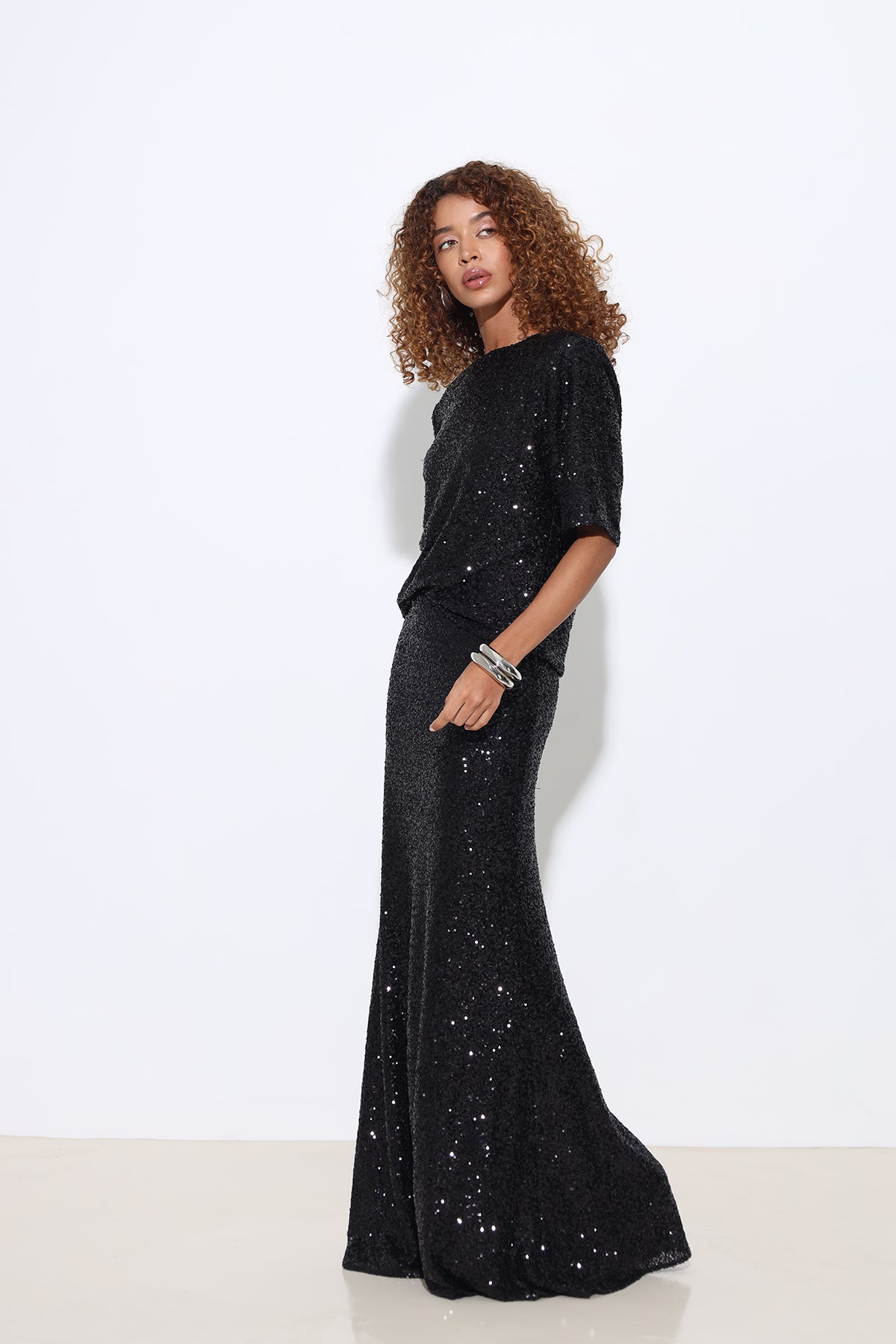 Aila Sequined Maxi Black Skirt