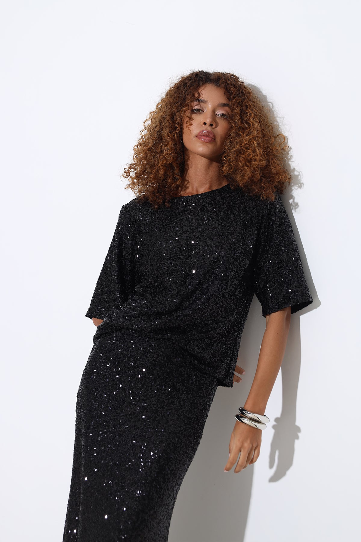 Aila Sequined Maxi Black Skirt