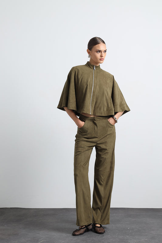 Lenia Green Suede Poncho