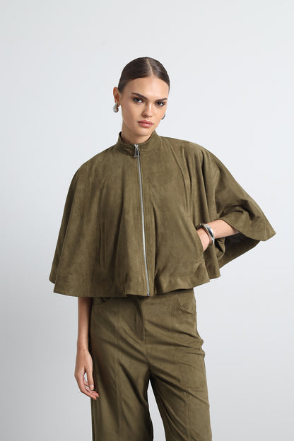 Lenia Green Suede Poncho