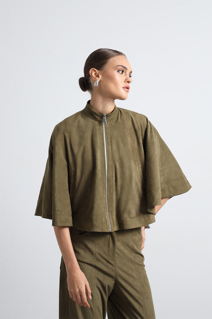 Lenia Green Suede Poncho