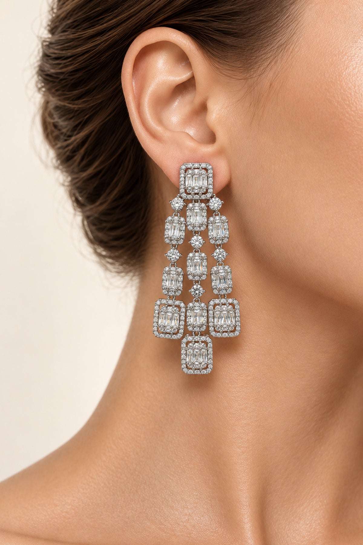 Lumera Silver Baguette  Evening Earrings