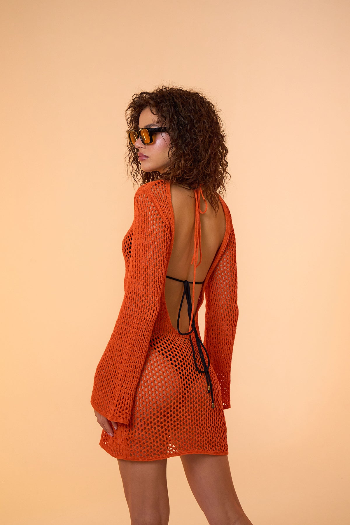 Luna Knitted Orange Mini Beach Dress