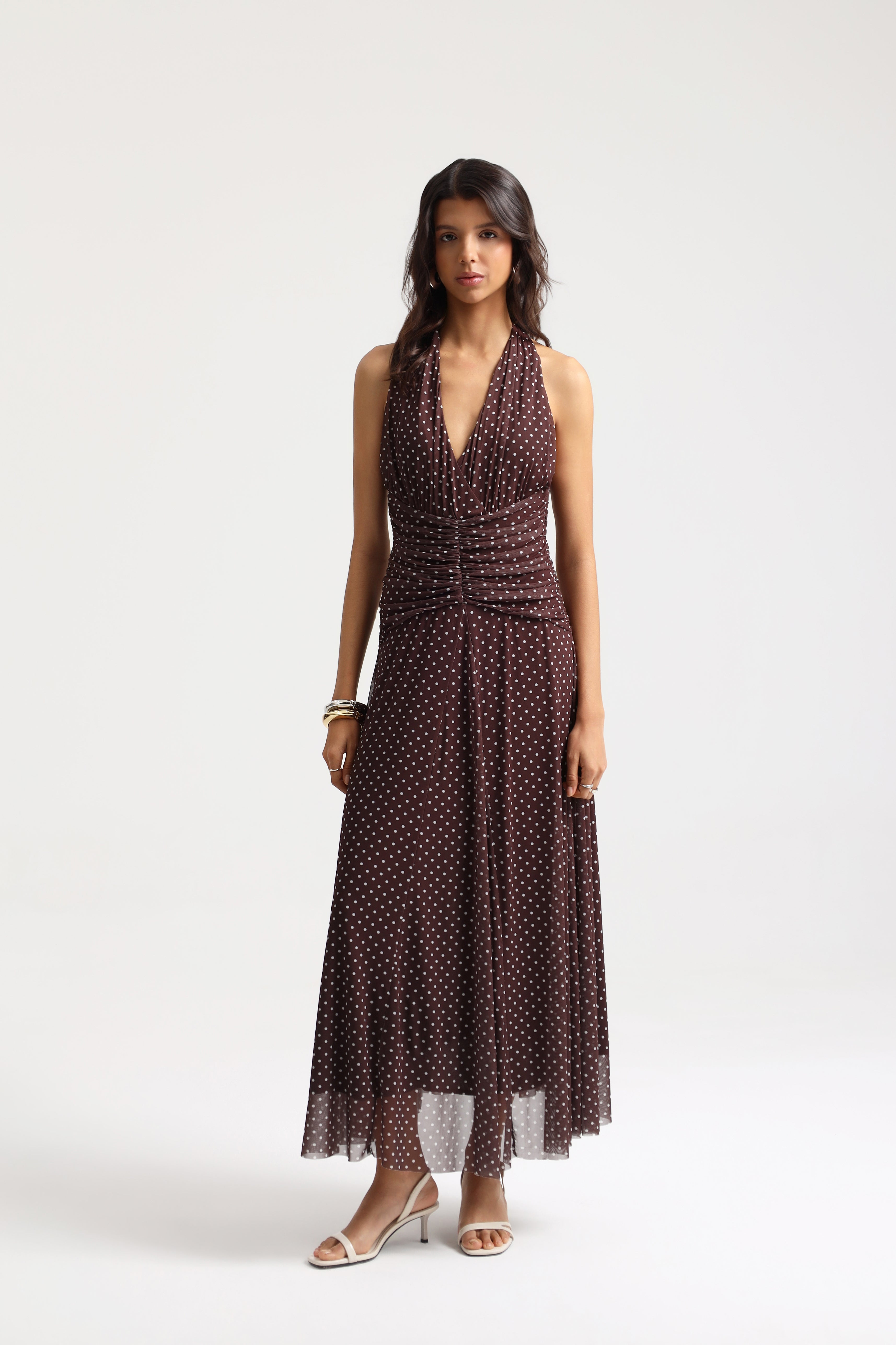 Lyla Polka Dot Drape Maxi Dress