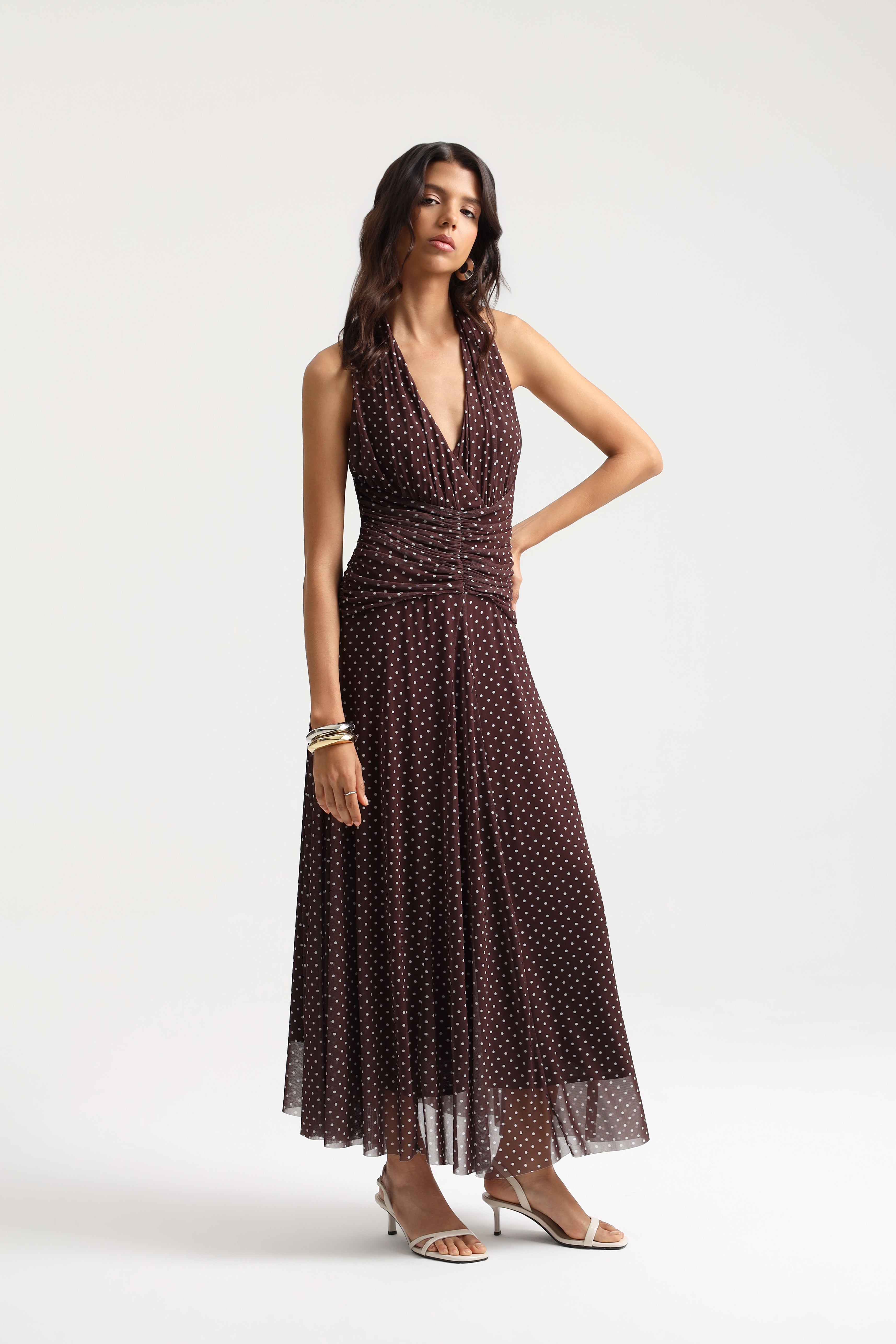 Lyla Polka Dot Drape Maxi Dress