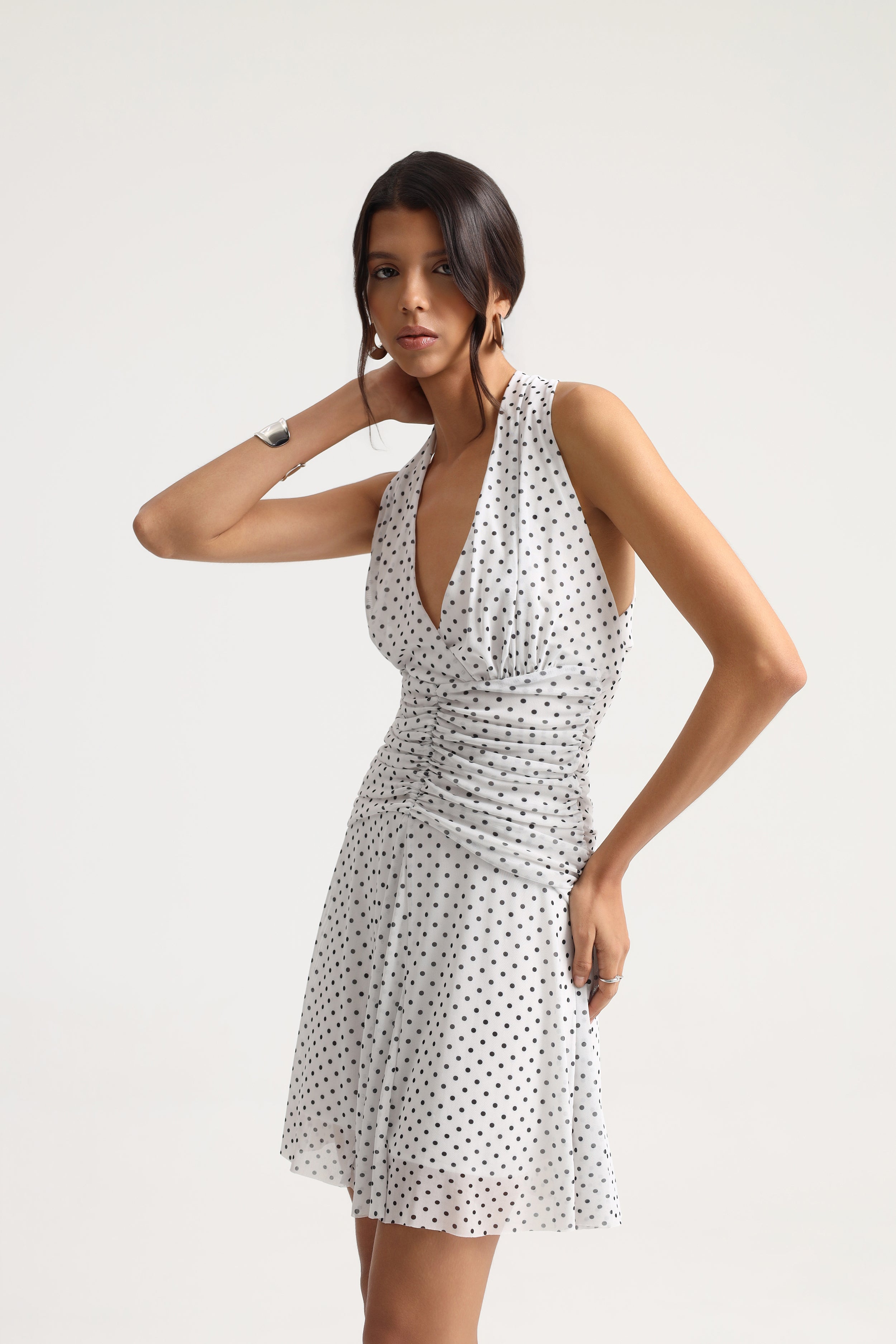Lyla Polka Dot Drape Mini Dress