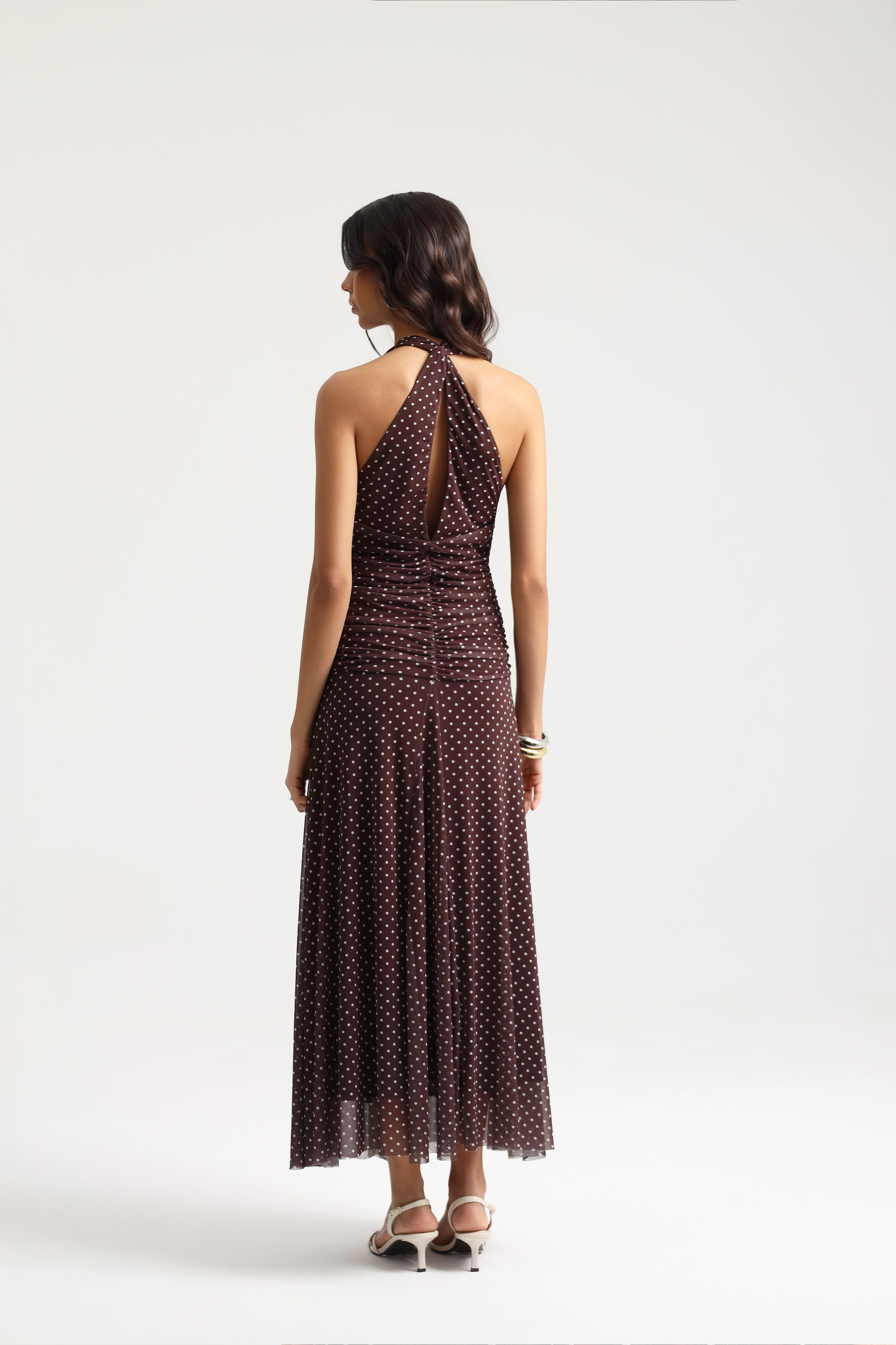 Lyla Polka Dot Drape Maxi Dress