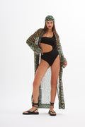 Madelyn Geometric Printed Green Mesh Kimono