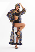 Madelyn Geometric Printed Blue Mesh Kimono