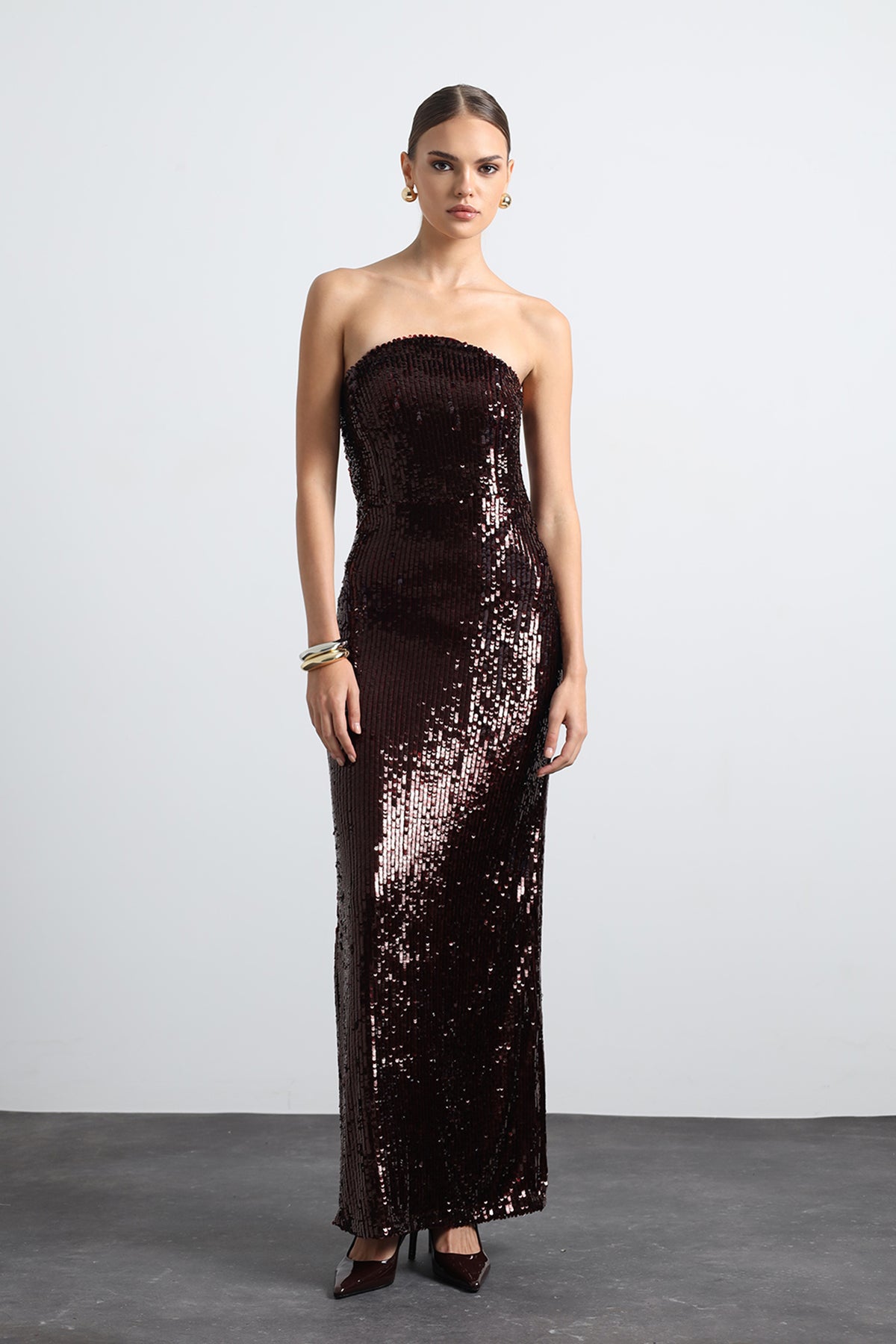 Marisse Bordo Maxi Payetli Elbise