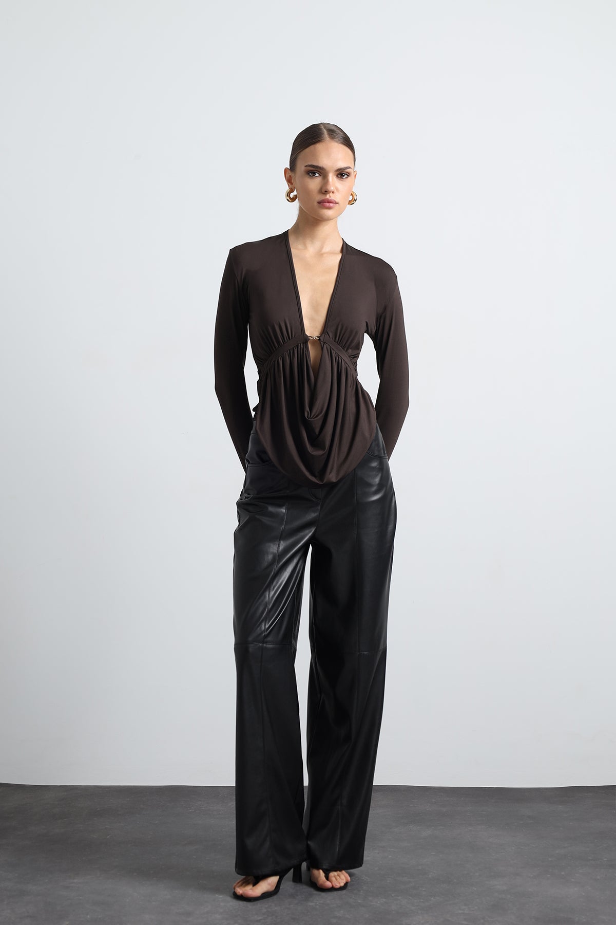 Marone Long Sleeve Brown Top