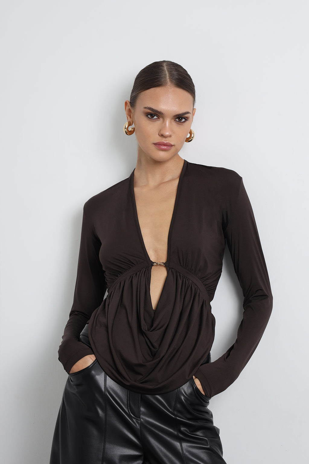 Marone Long Sleeve Brown Top