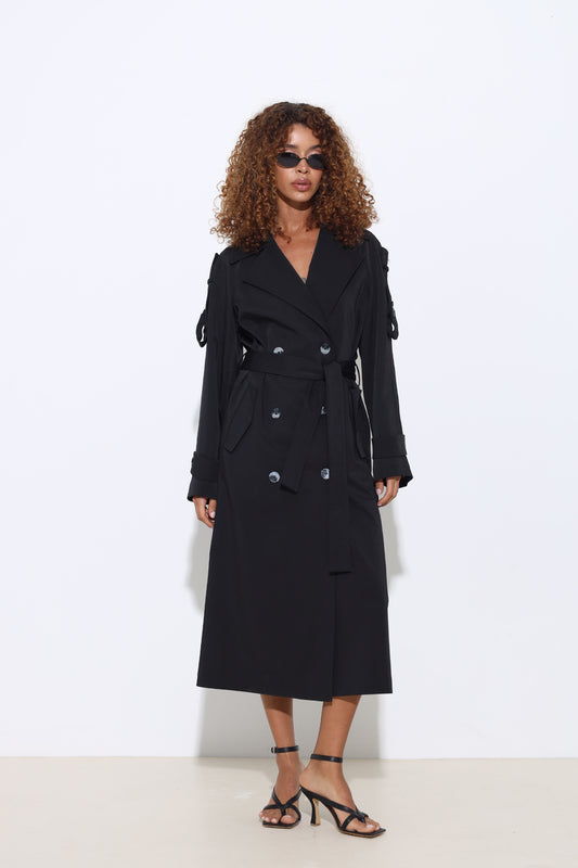 Marvine Maxi Black Trench Coat