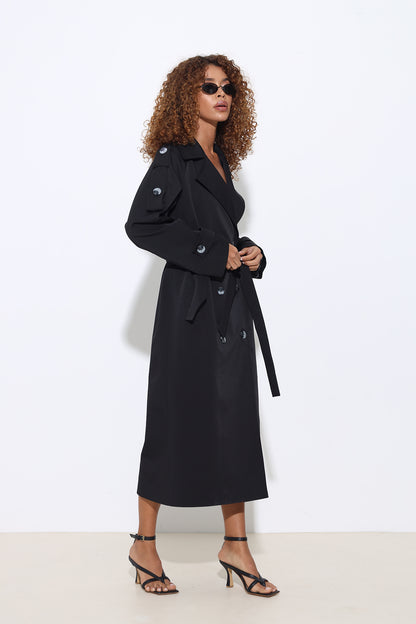 Marvine Maxi Black Trench Coat