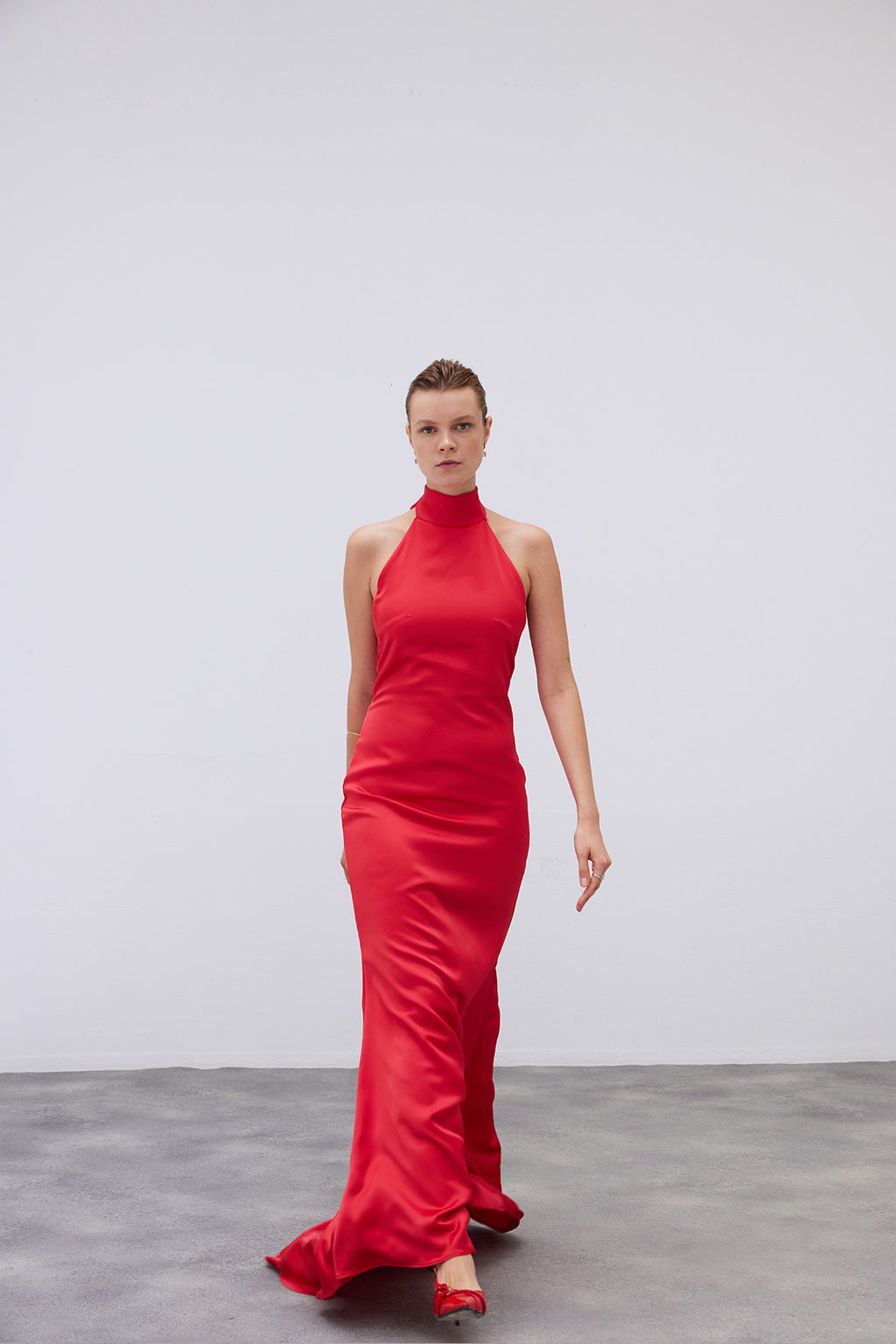 Mirella Red Maxi Satin Dress