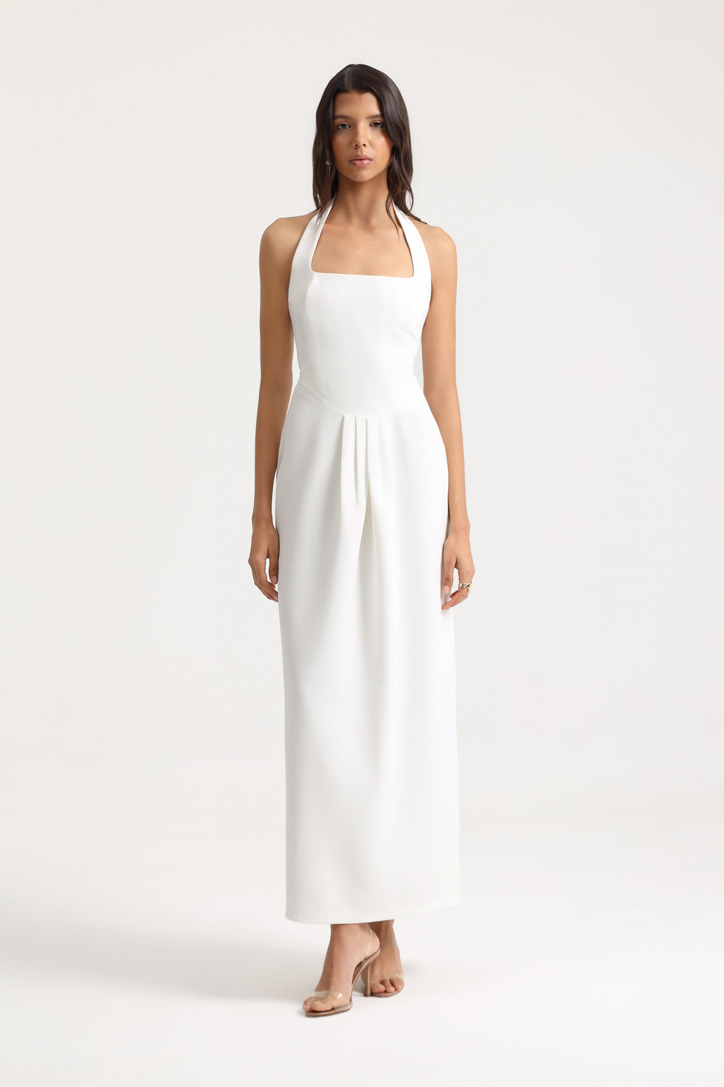 Nalia Halter Neck Maxi White Dress