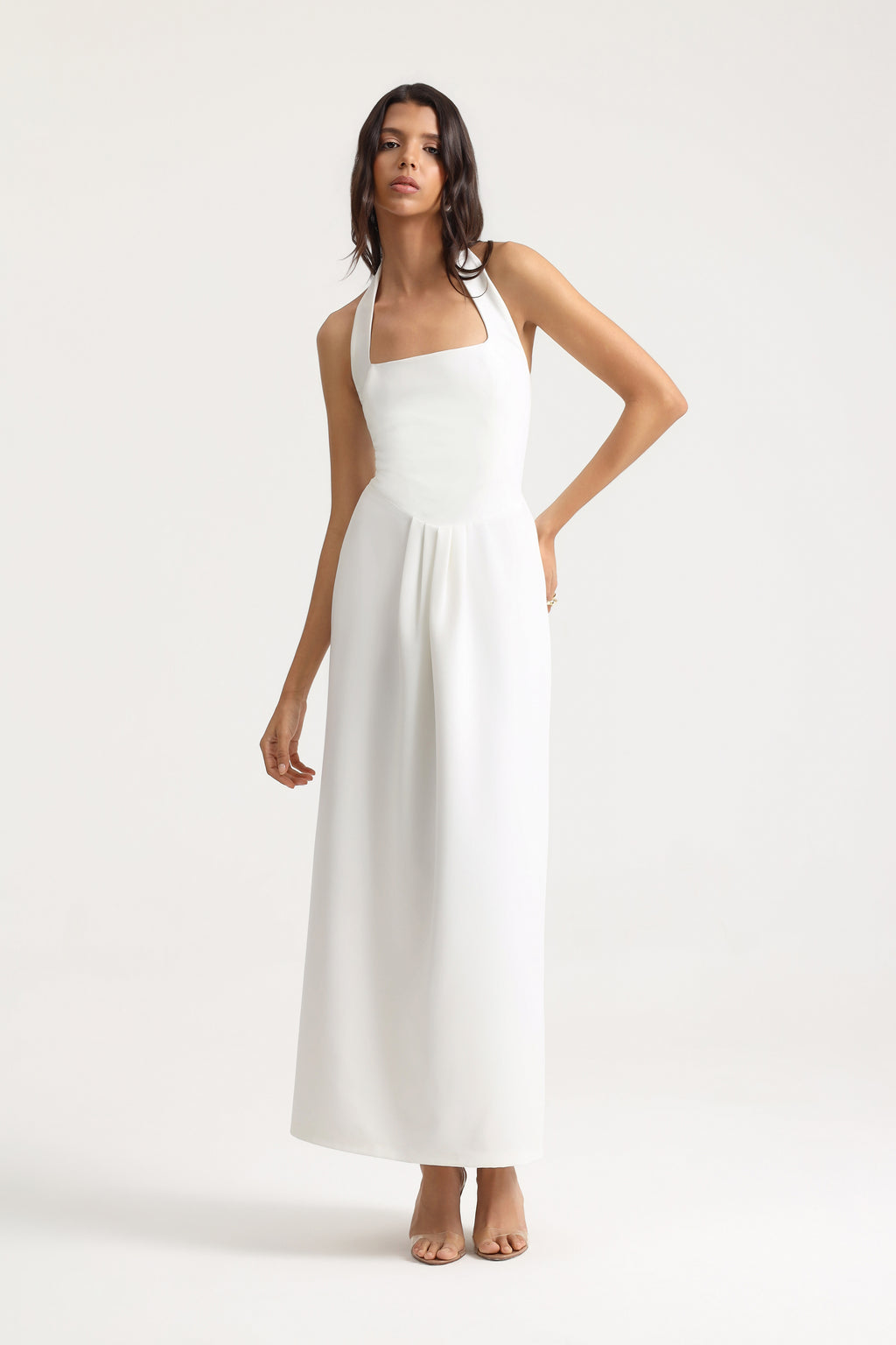 Nalia Halter Neck Maxi White Dress
