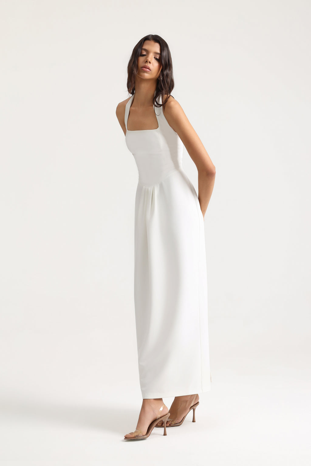 Nalia Halter Neck Maxi White Dress