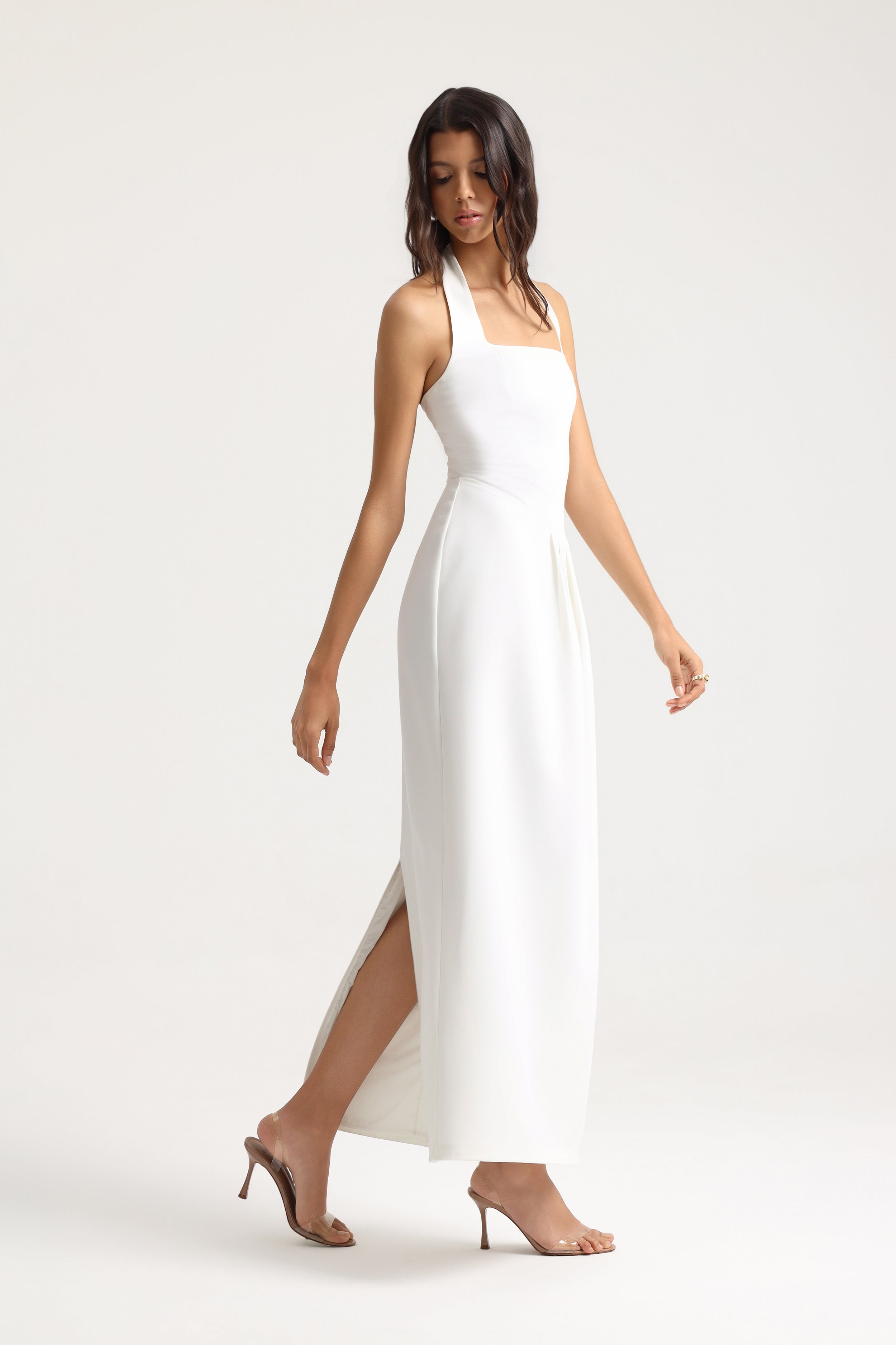 Nalia Halter Neck Maxi White Dress