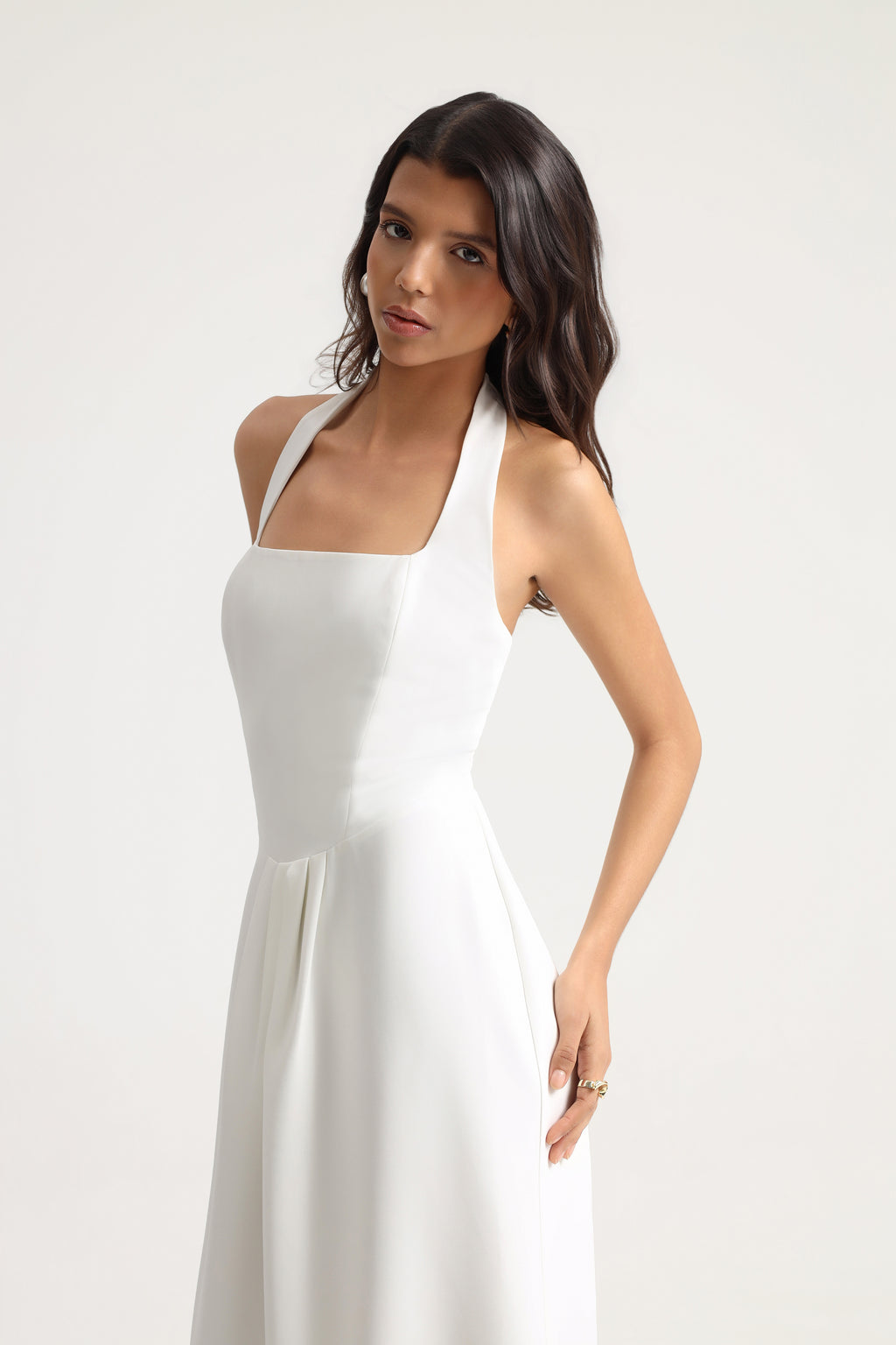Nalia Halter Neck Maxi White Dress
