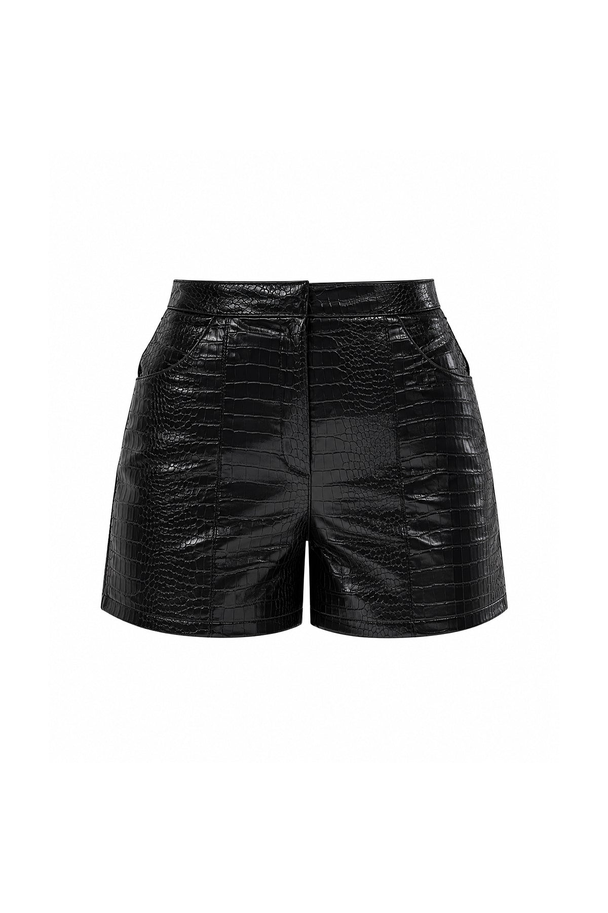 Noa Croc-Embossed Black Faux Leather Shorts