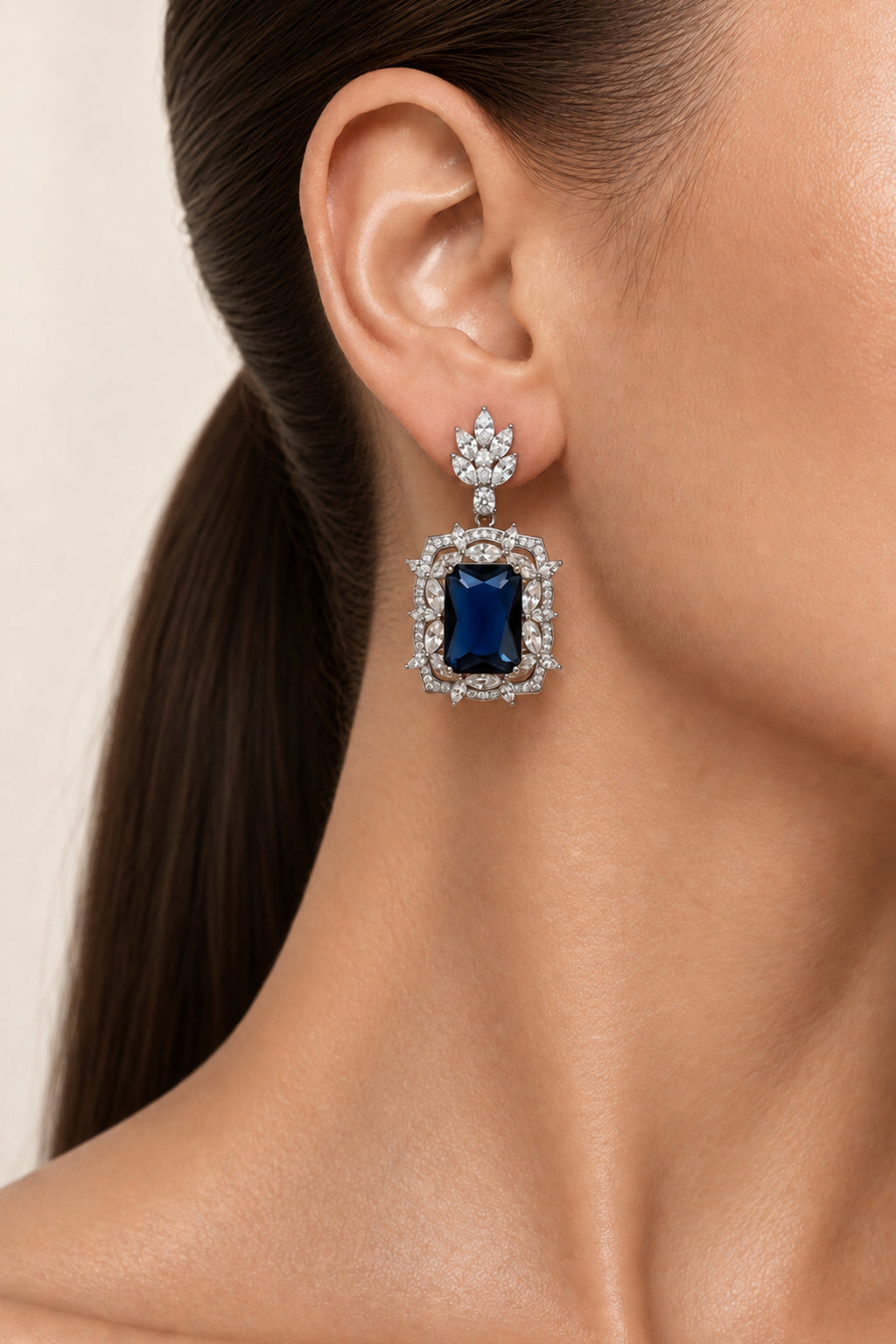Noctelle Silver-Tone Navy Blue Crystal Evening Earrings