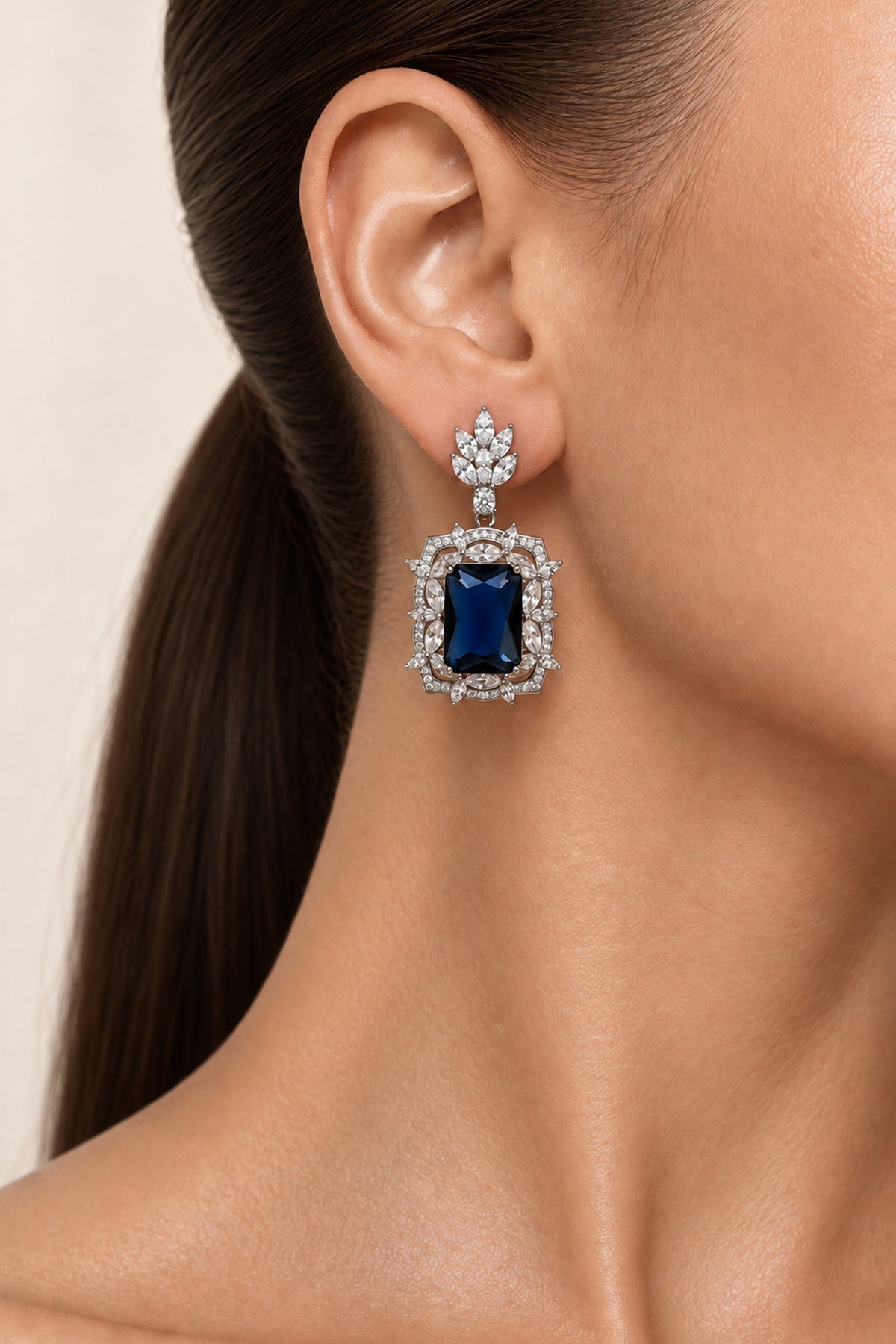 Noctelle Silver-Tone Navy Blue Crystal Evening Earrings