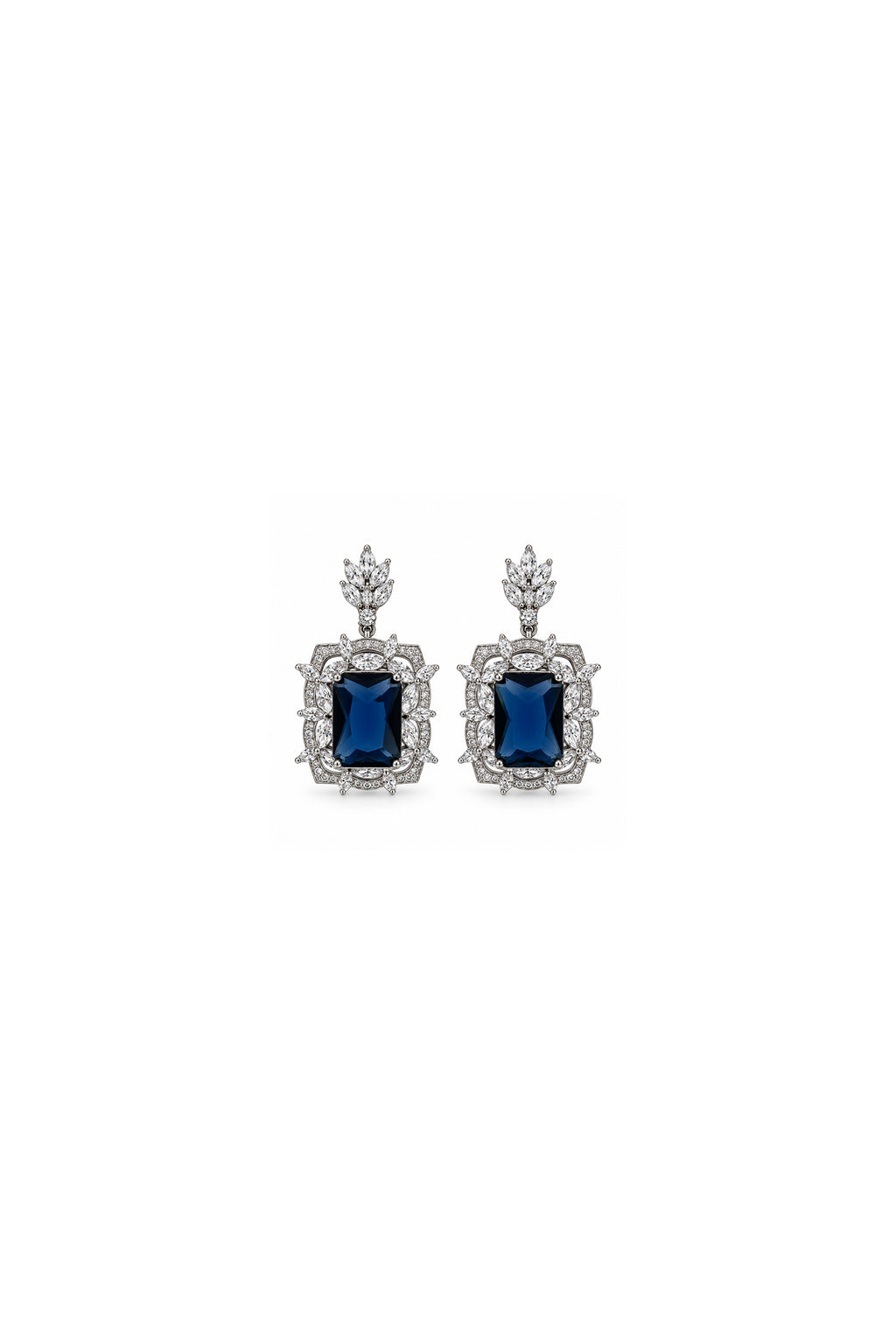 Noctelle Silver-Tone Navy Blue Crystal Evening Earrings