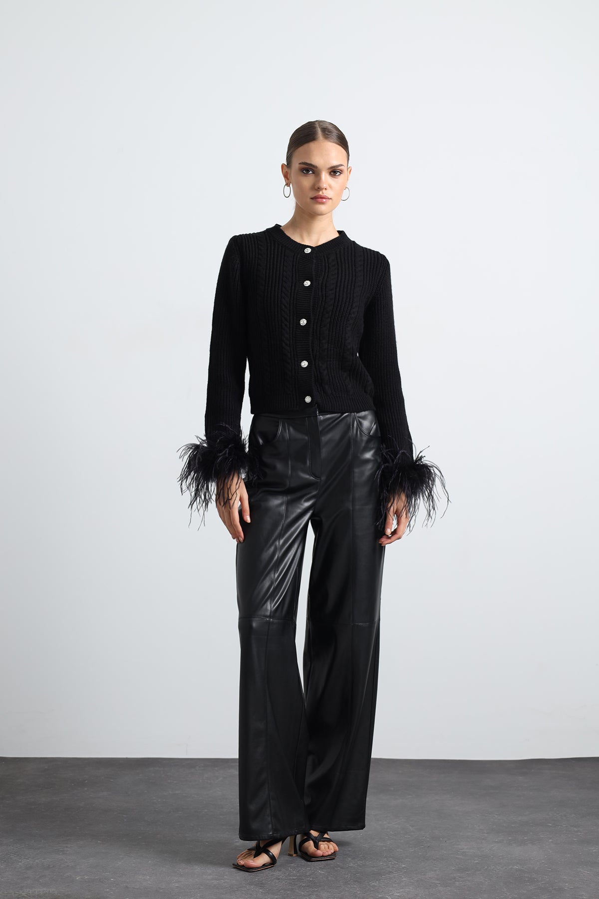 Nuve Feathered Black Cardigan