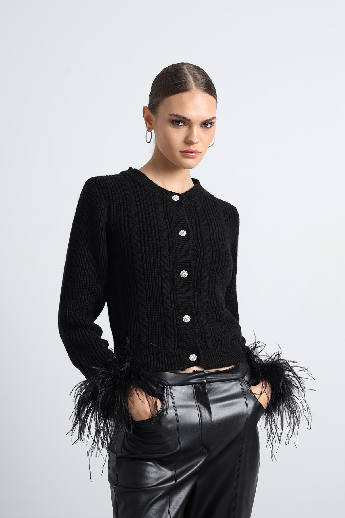 Nuve Feathered Black Cardigan