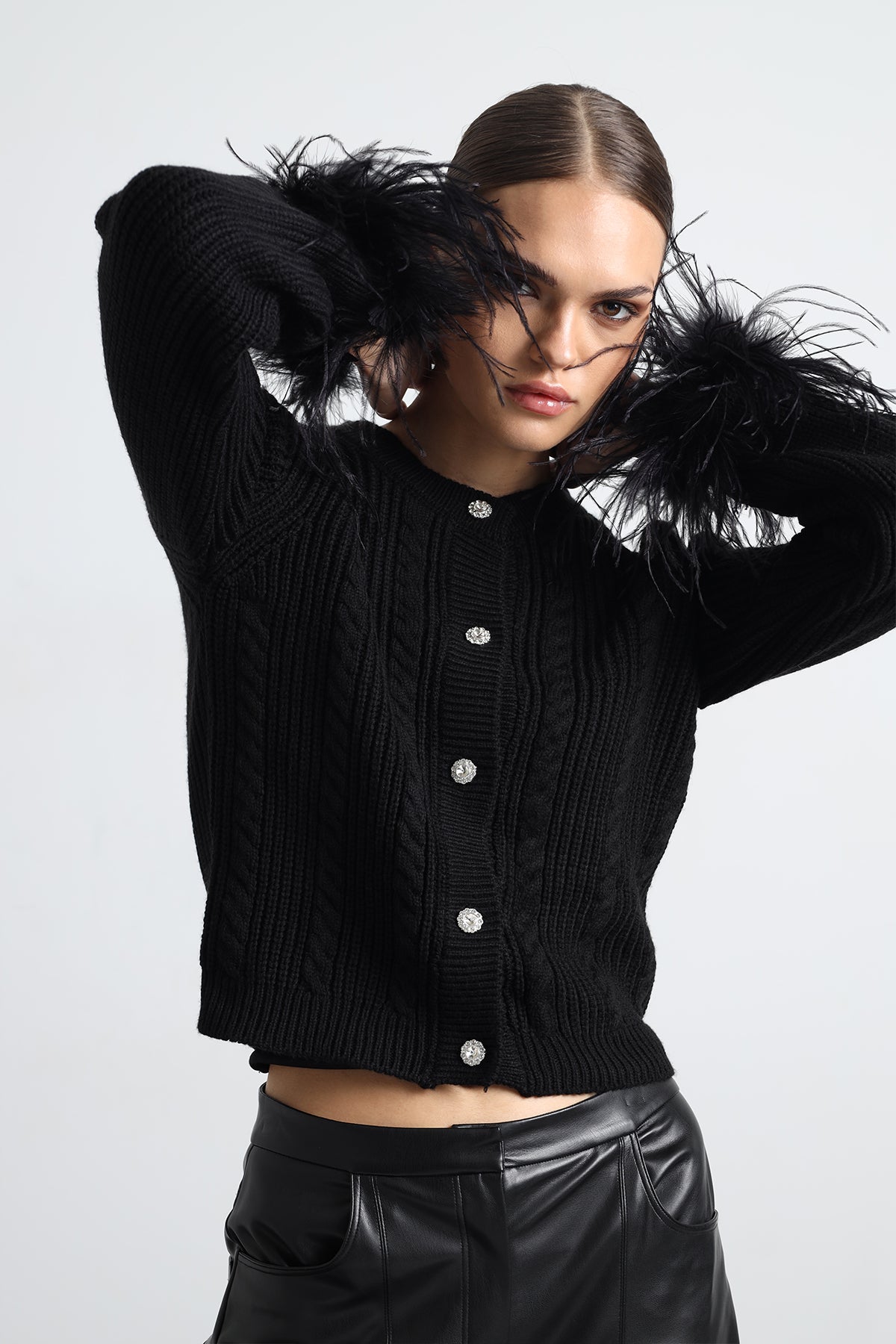 Nuve Feathered Black Cardigan