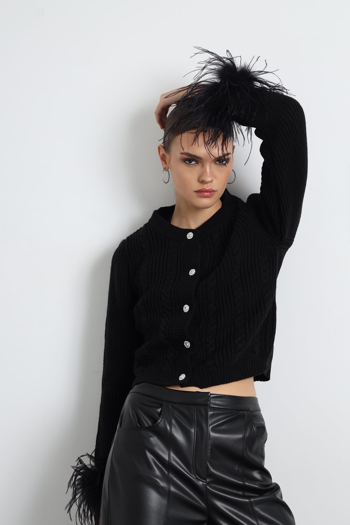 Nuve Feathered Black Cardigan