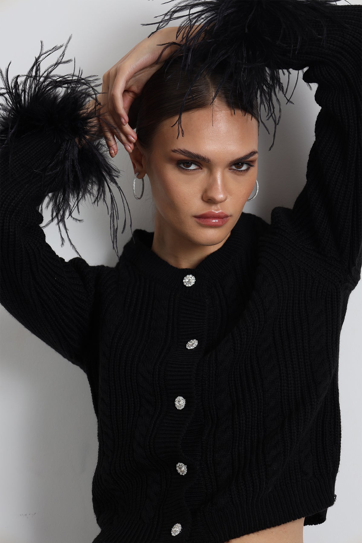 Nuve Feathered Black Cardigan