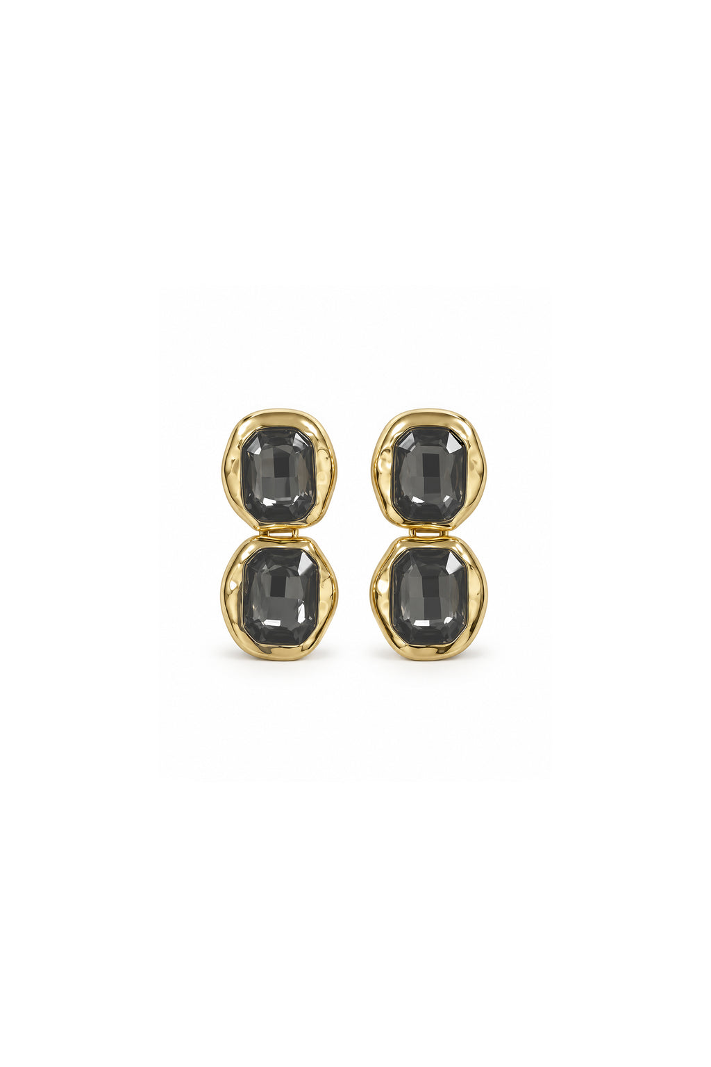 Onyx Siyah Kristal Taşlı Gold Renk Geometrik Sallantılı Küpe
