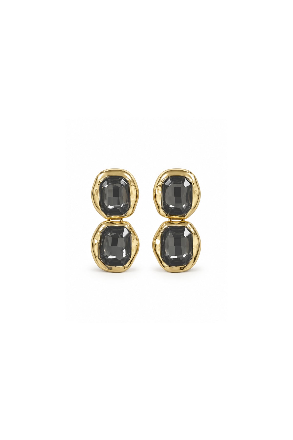 Onyx Siyah Kristal Taşlı Gold Renk Geometrik Sallantılı Küpe
