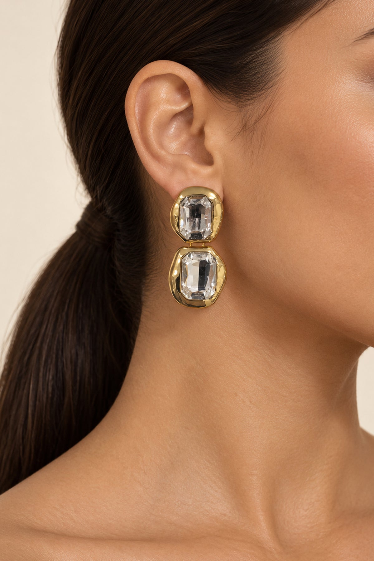 Onyx Crystal Gold-Tone Geometric Drop Earrings