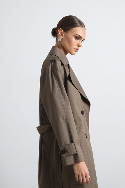 Orsay Green Maxi Trench Coat