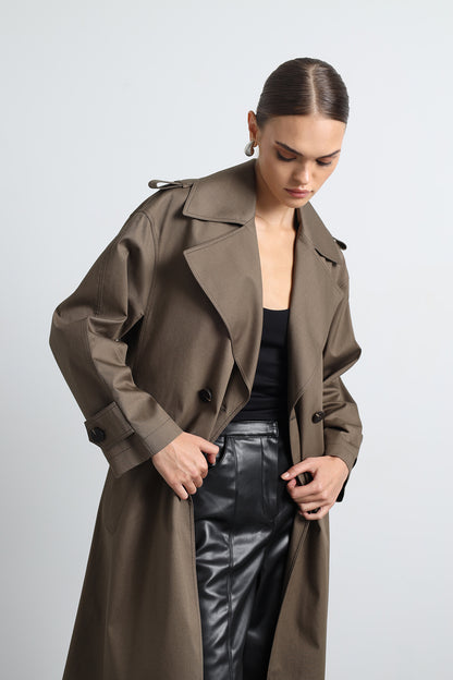 Orsay Green Maxi Trench Coat