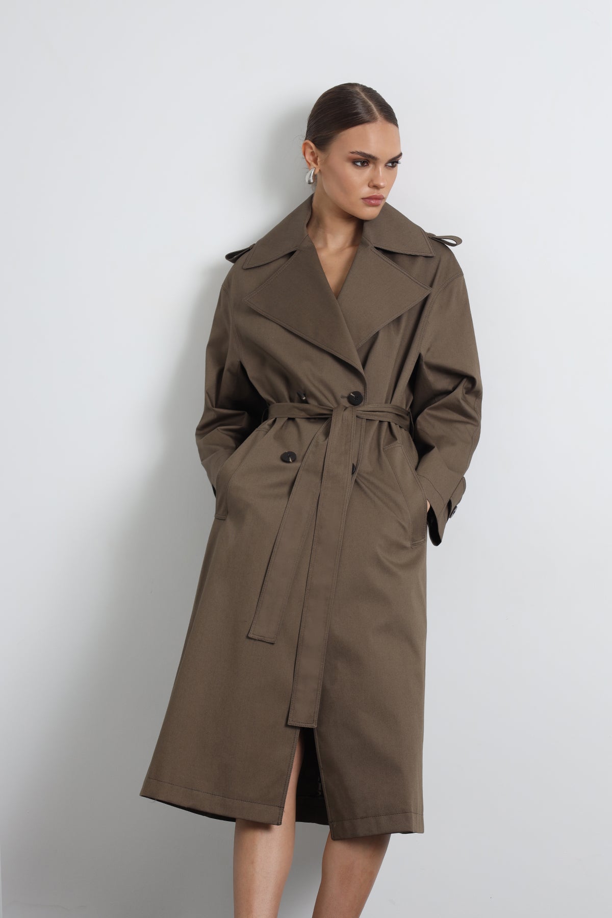Orsay Green Maxi Trench Coat