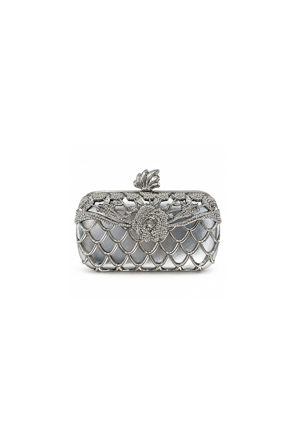Rosa Silver Rose Metal Clutch
