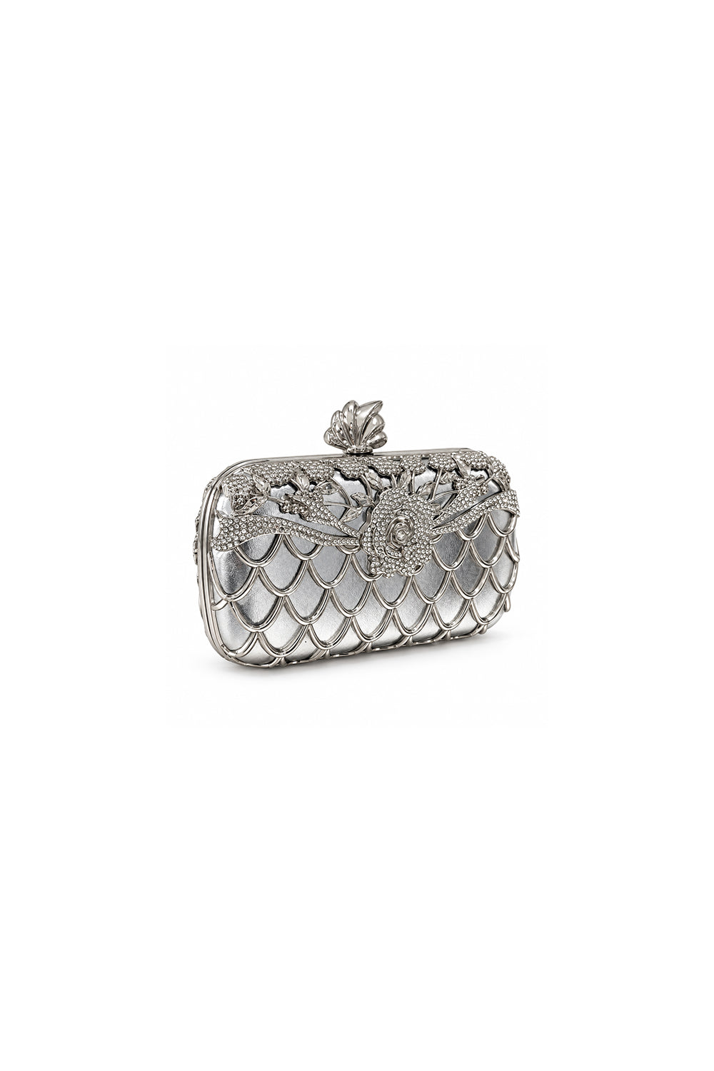 Rosa Silver Rose Metal Clutch