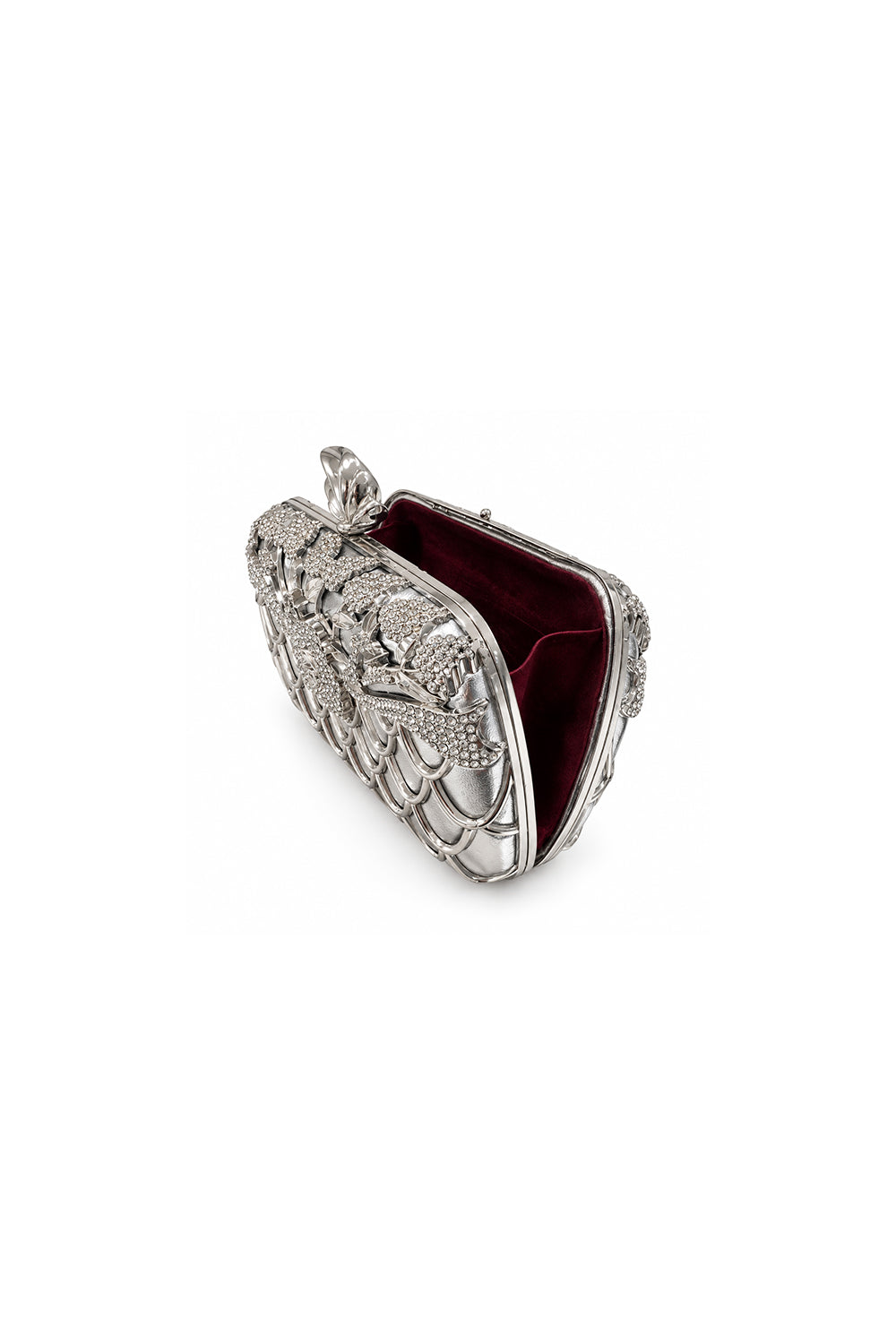 Rosa Silver Rose Metal Clutch