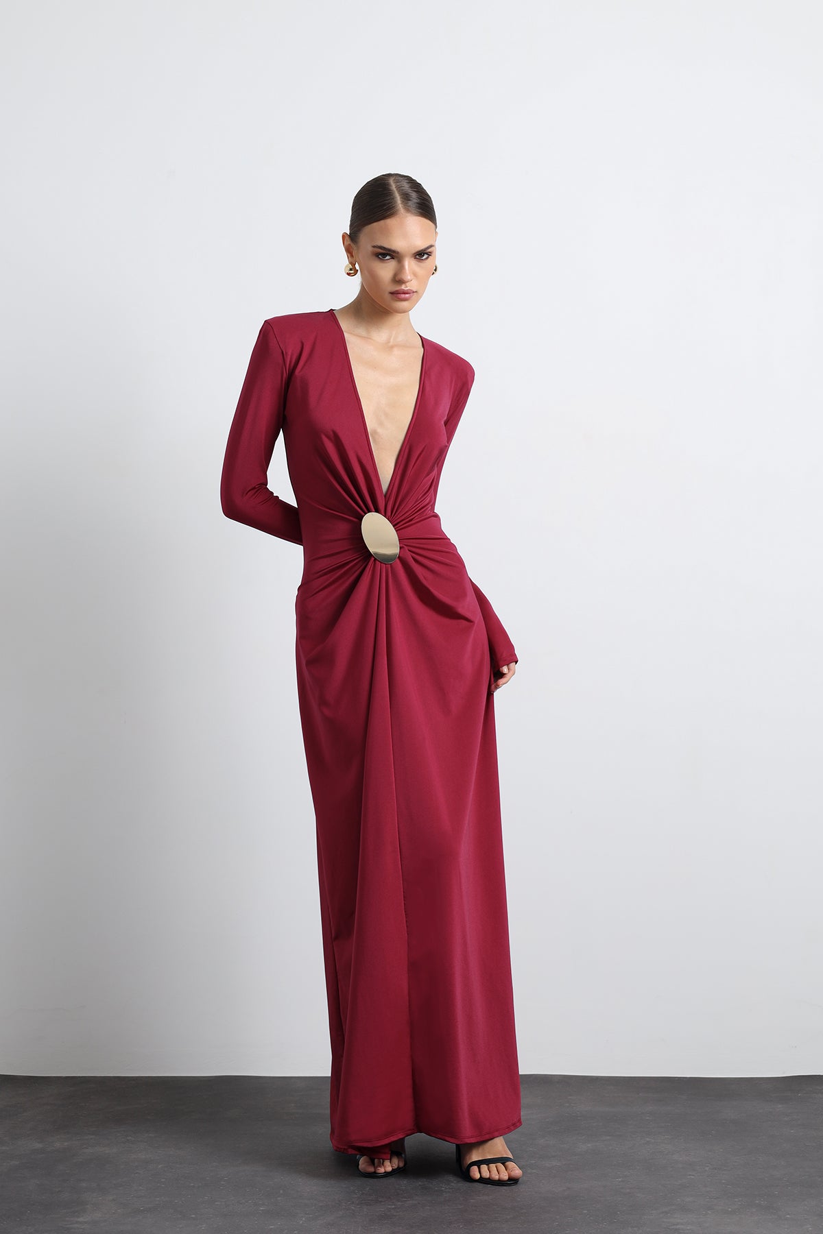 Sayora Long Sleeve Maxi Burgundy Dress