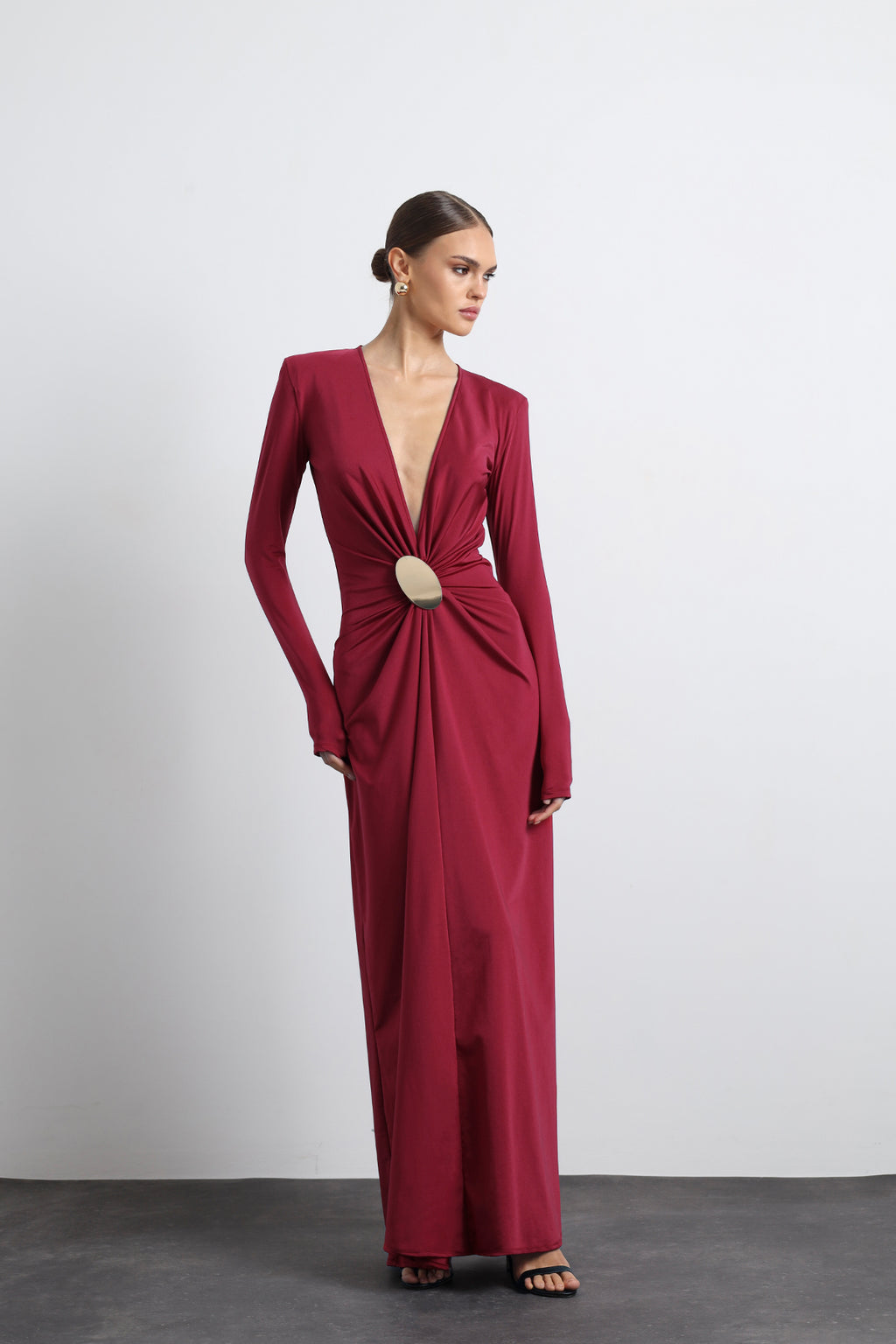 Sayora Long Sleeve Maxi Burgundy Dress