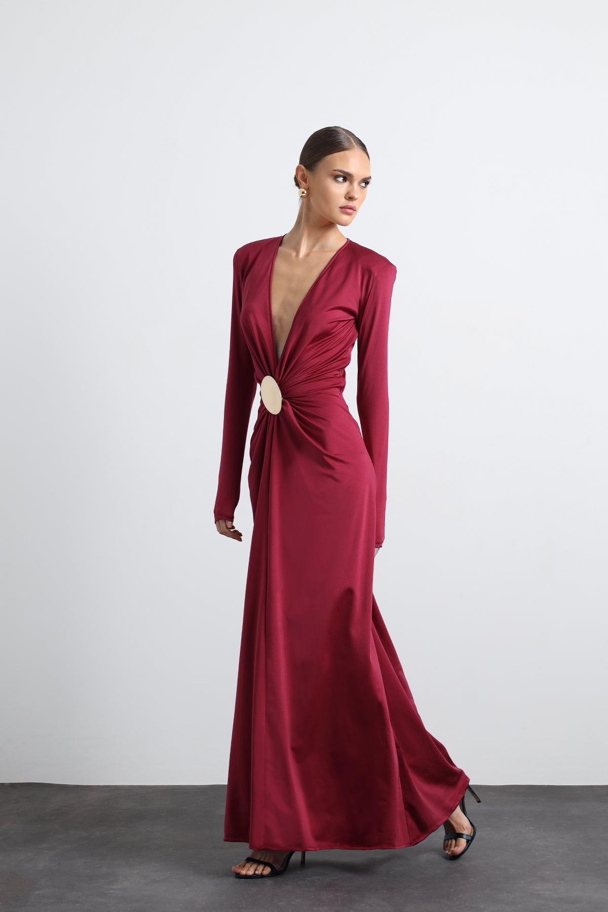 Sayora Long Sleeve Maxi Burgundy Dress