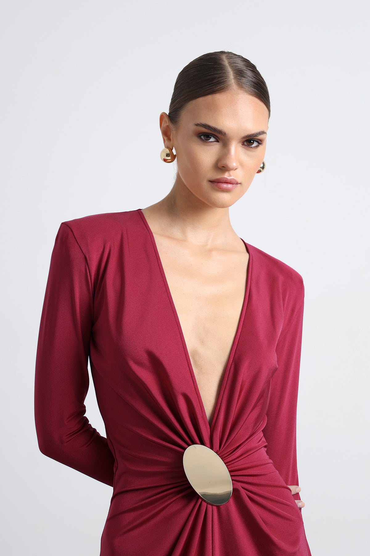 Sayora Long Sleeve Maxi Burgundy Dress