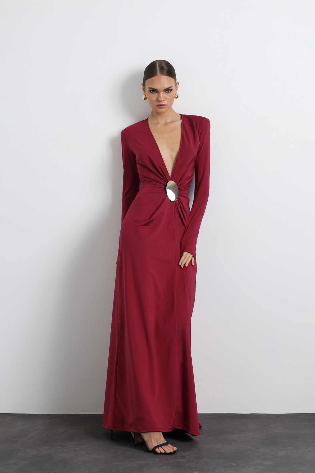 Sayora Long Sleeve Maxi Burgundy Dress