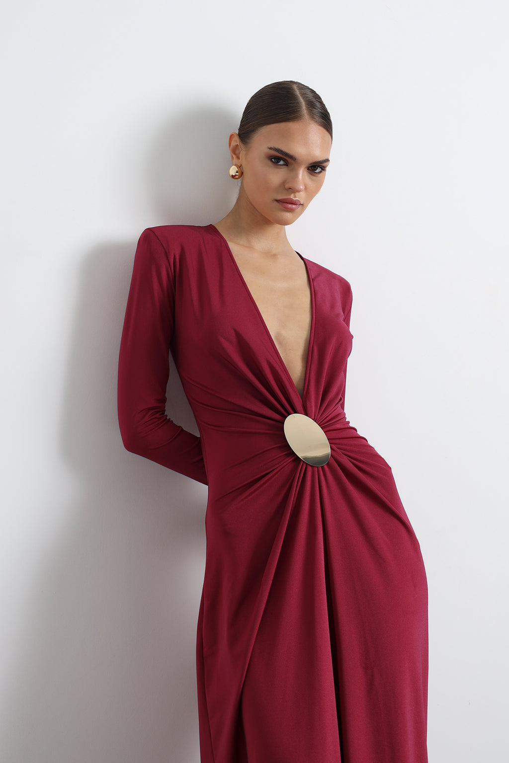 Sayora Long Sleeve Maxi Burgundy Dress