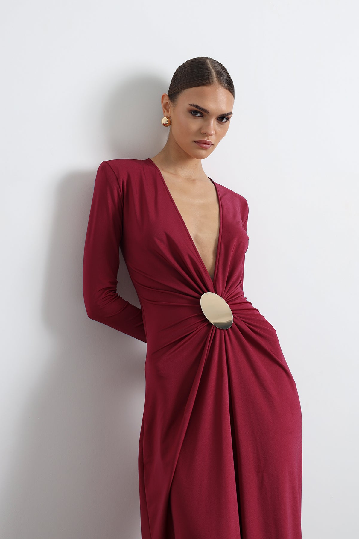 Sayora Long Sleeve Maxi Burgundy Dress